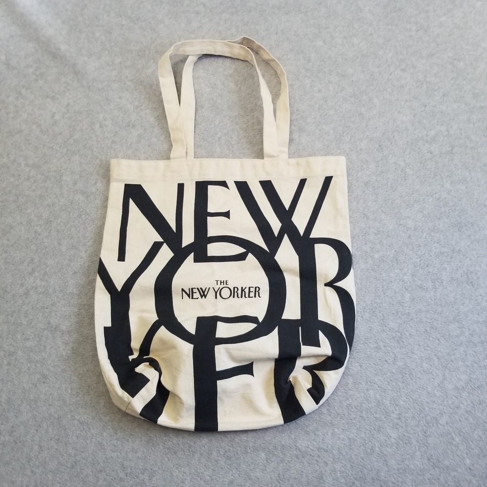 The New Yorker Tote Bag Canvas Print White Black Logo Shopper Open Top Reusable